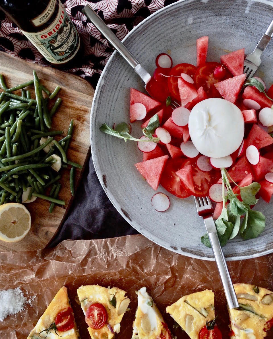 Gridellis Somriga Sallad Med Vattenmelon och Burrata